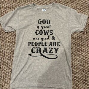 Gray Graphic God & Cows T-Shirt. Sz XS